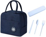 Borsa pranzo isolata (1 pezzo) con set di forchette 3 in 1, borsa isolata, ripiegabile, impermeabile, isolata, chiusa ermeticamente, borsa isolata per il pranzo, borsa pranzo portatile per lavoro, picnic (blu marino)