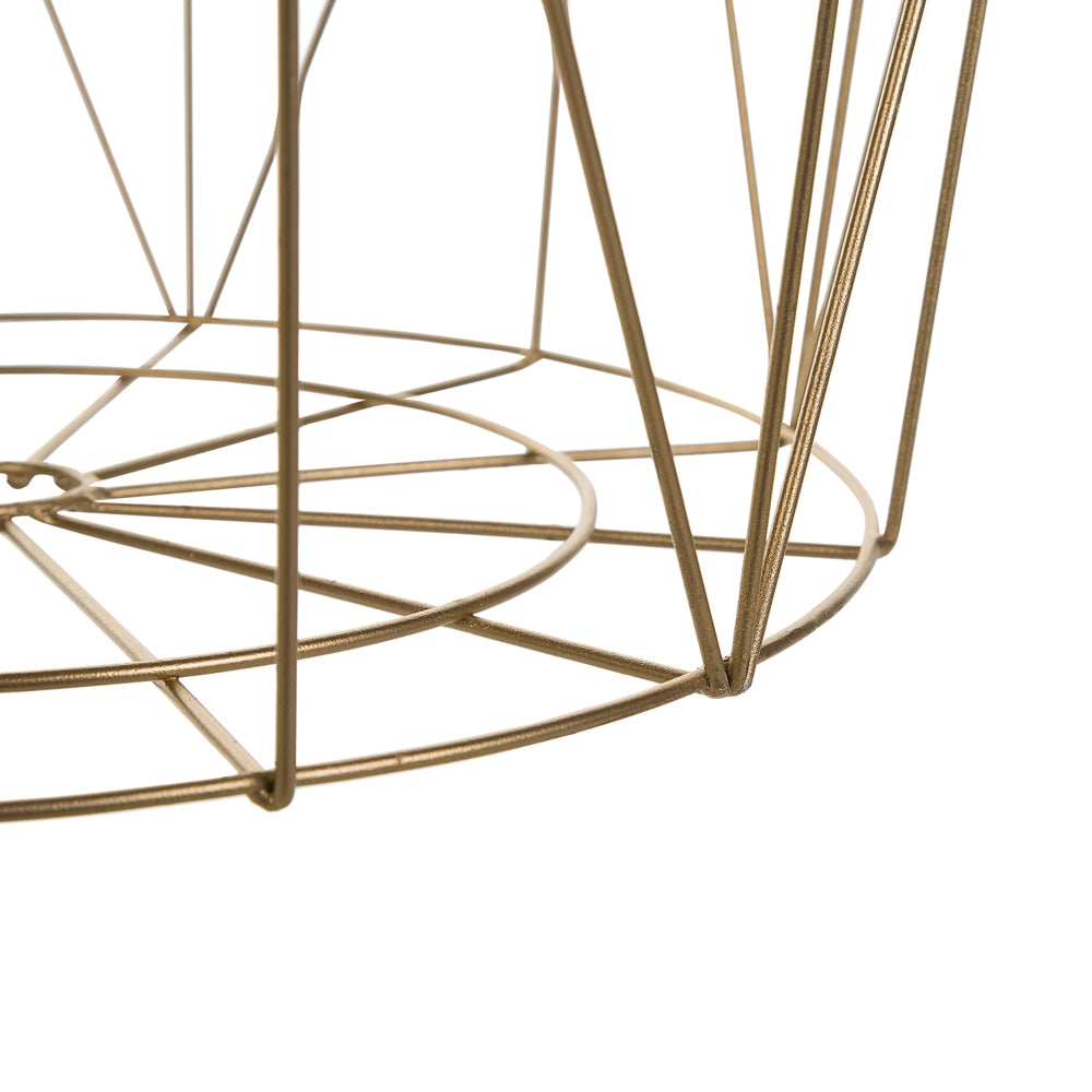 Tavolino Luce Legno Piano Rimovibile Metallo dorato Cestino Filo Geometrico Glam