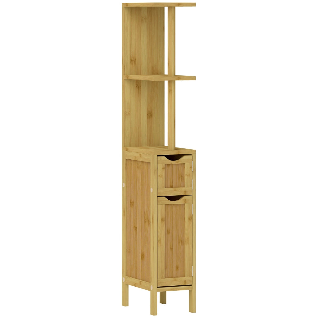 Colonna Bagno con Ripiani Aperti e Armadietti con Ante Magnetiche. 18x30x120 cm. Colore Legno