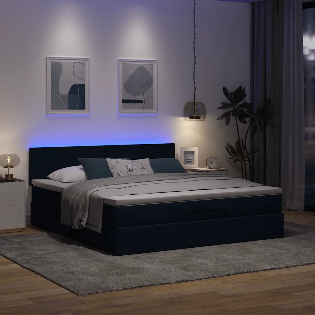 Struttura Letto Pouf con Materassi Blu 200x200 cm in Tessuto 3312256