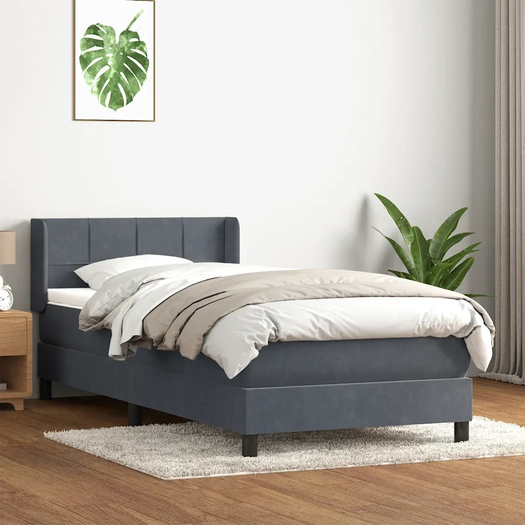 Giroletto a Molle con Materasso Grigio Scuro 80x220 cm Velluto