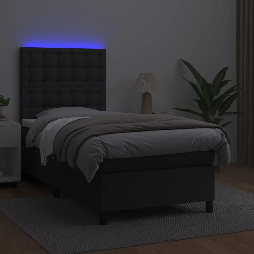 Giroletto a Molle con Materasso e LED Nero 90x200 cm Similpelle 3135921