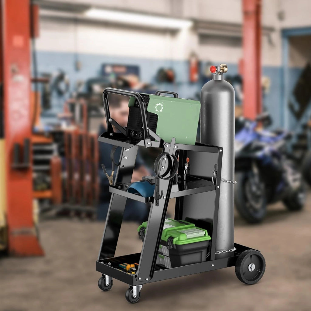 Carrello per officina, 3 livelli, con 2 catene di sicurezza e vassoio inferiore, 2 ganci laterali, carico 50 kg, 70 x 38 x 87 cm, per officina, garage