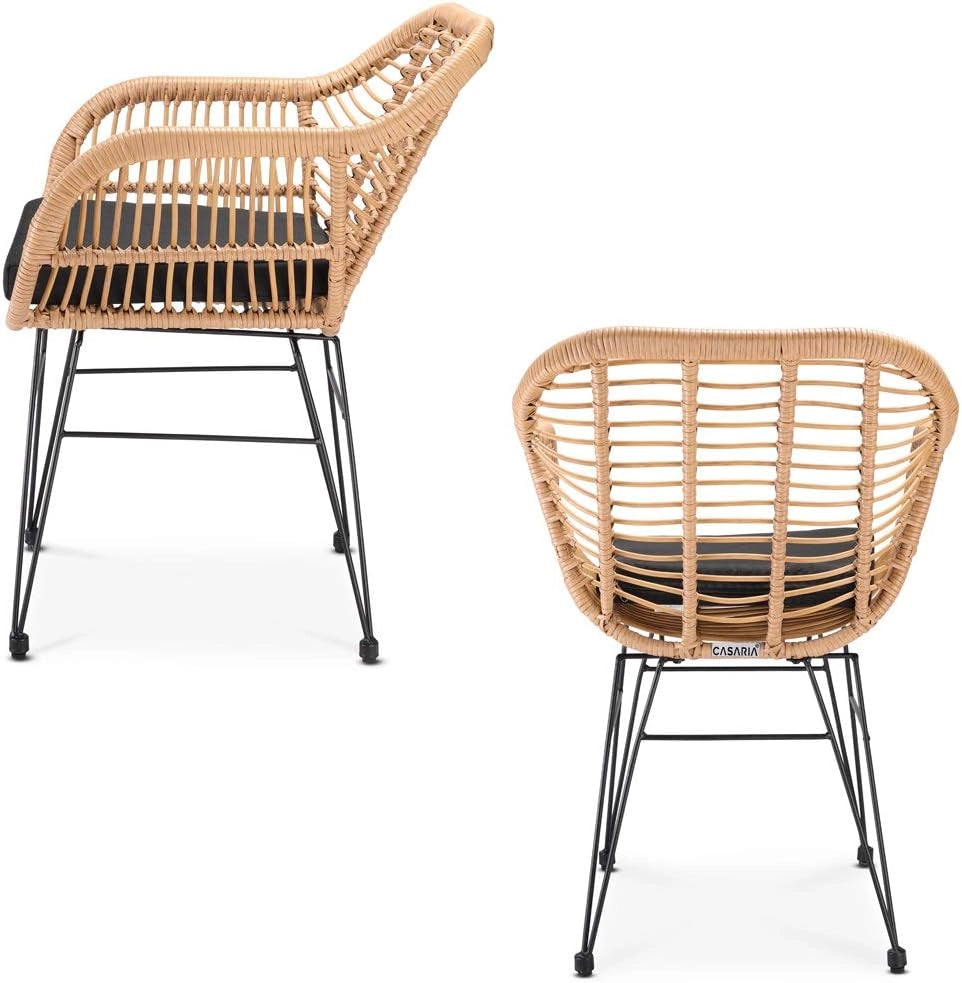 Set 2pz Poltrone Bali Effetto Vimini Sedie da Giardino con Cuscino e Braccioli Mobili da Esterno