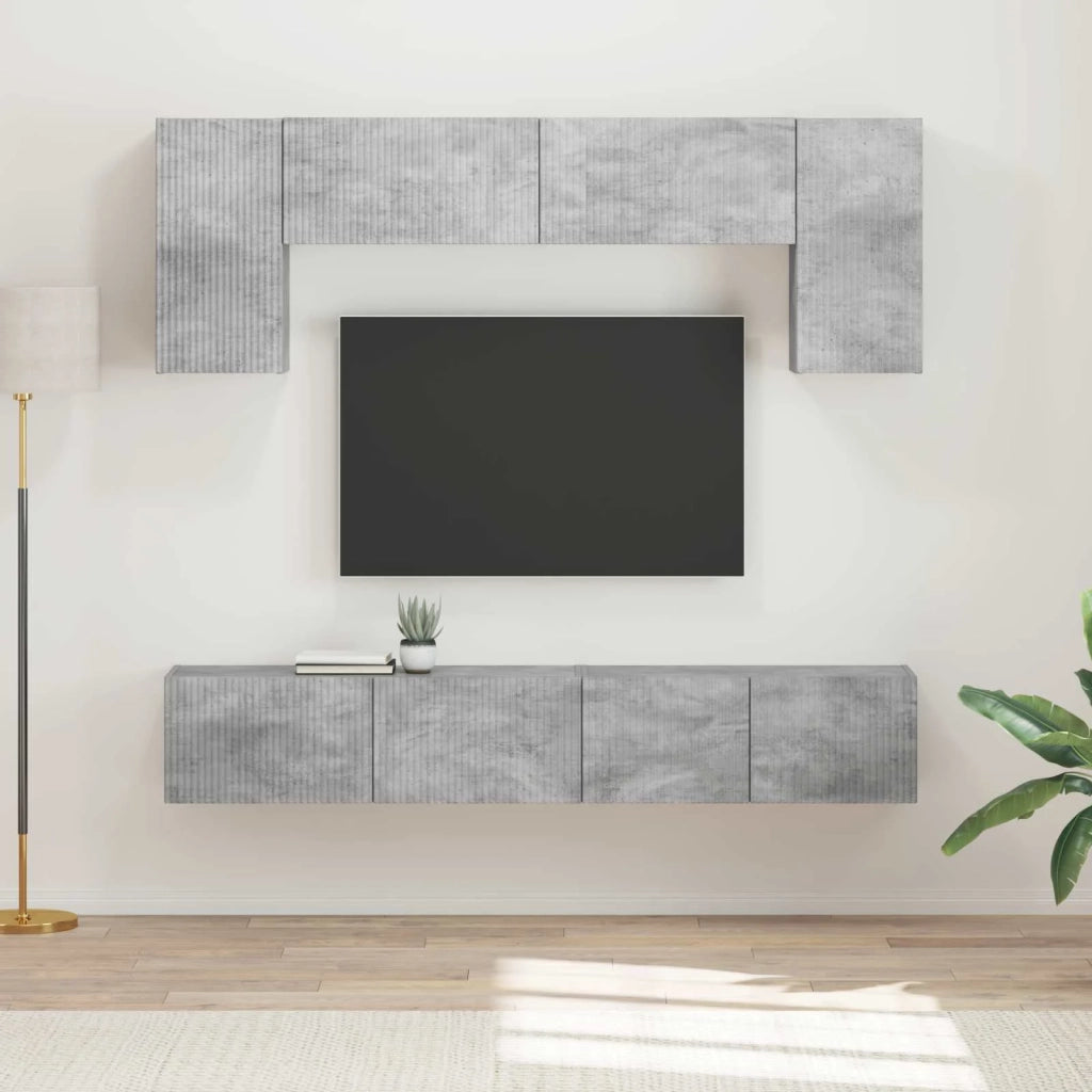 Set mobile TV 4 pz-Credenza per TV Grigio cemento Legno multistrato 482244