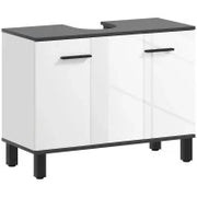 Mobile Sottolavabo Bagno con Armadietto 2 Ante e Ripiano Regolabile, 80x34x60 cm, Bianco Lucido