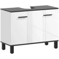 Mobile Sottolavabo Bagno con Armadietto 2 Ante e Ripiano Regolabile, 80x34x60 cm, Bianco Lucido