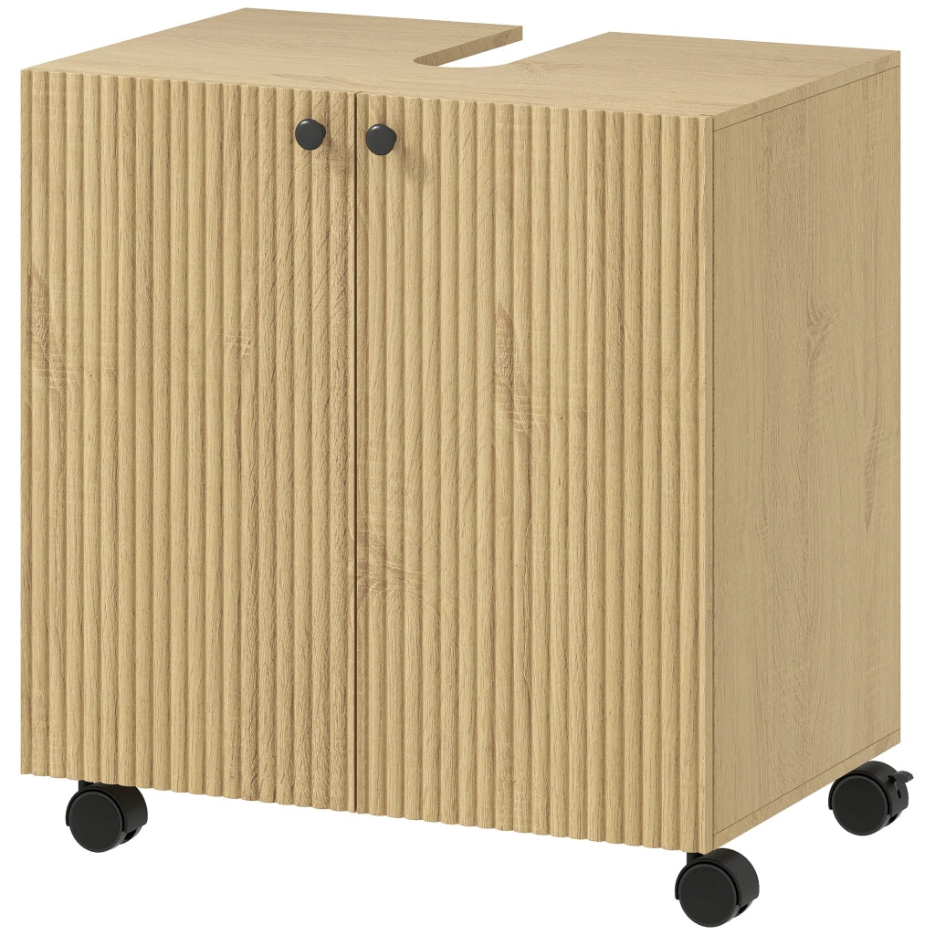 Mobile sottolavabo per bagno con ripiani e ruote ¨C zephmum ¨C legno 60x30x