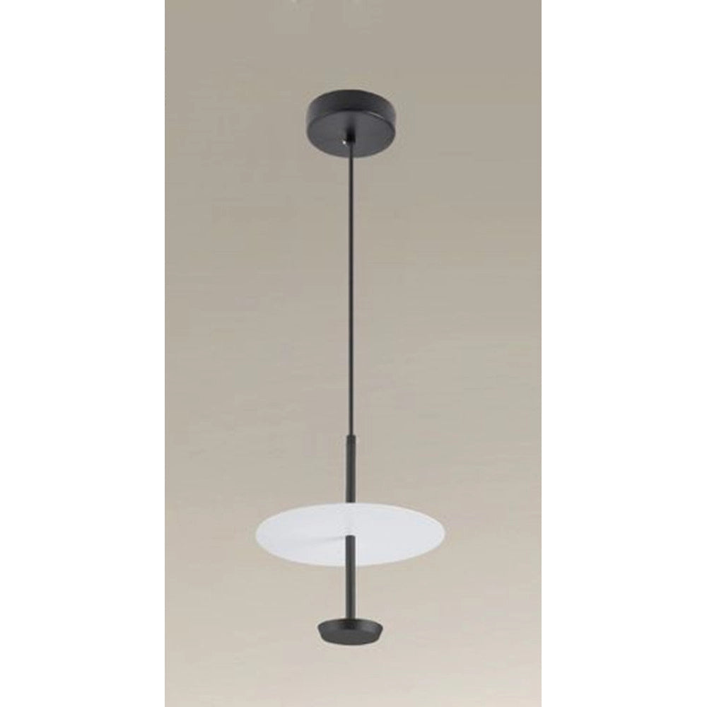 Trade Shop - Lampadario A Sospensione Luce 6500k Led 12w Disco Paralume Piatto Bianco Nero Tondo 33122 -