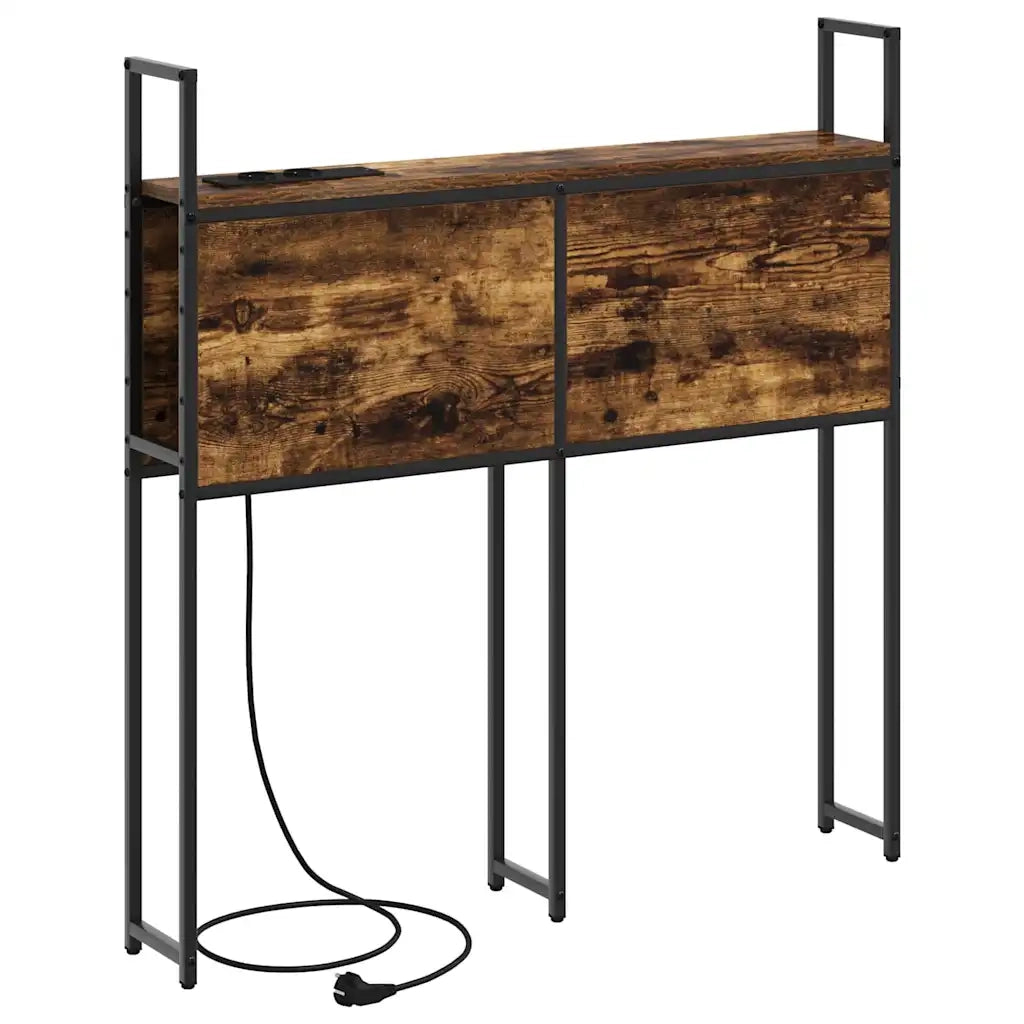Testiera con Stazione di Carica e Storage-Testiera Multifunzionale-Testata Rovere fumo 90 cm