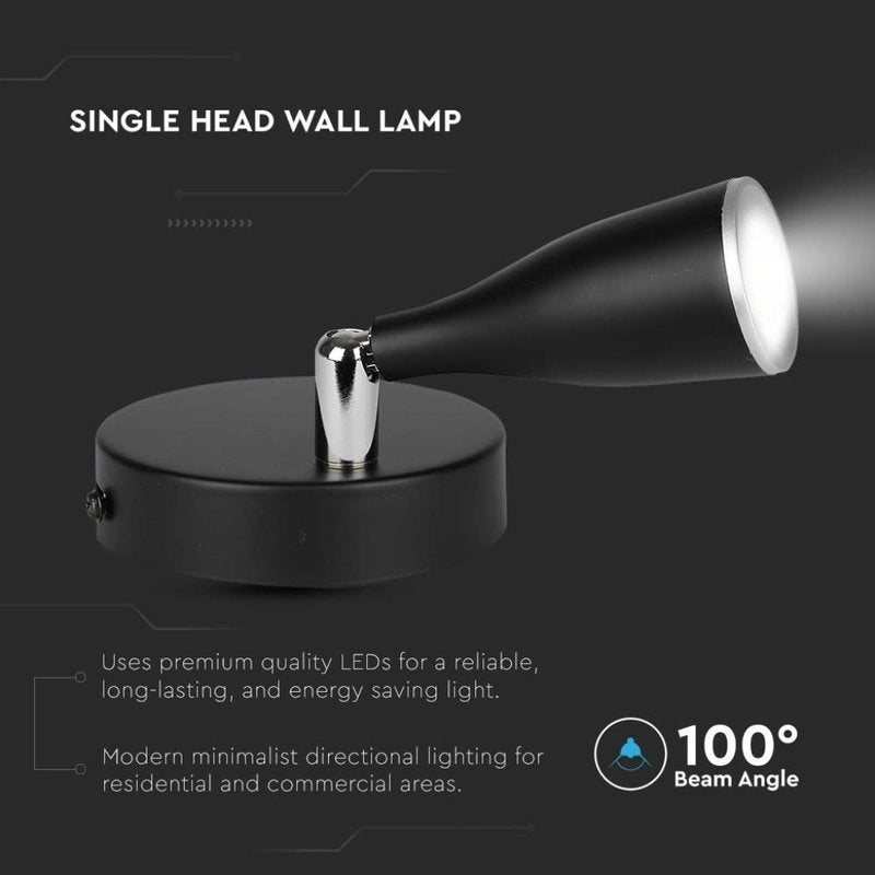 Applique Lampada Led Da Parete Colore Nero 3000K Con Testa Orientabile IP20 4,5W SKU-218263