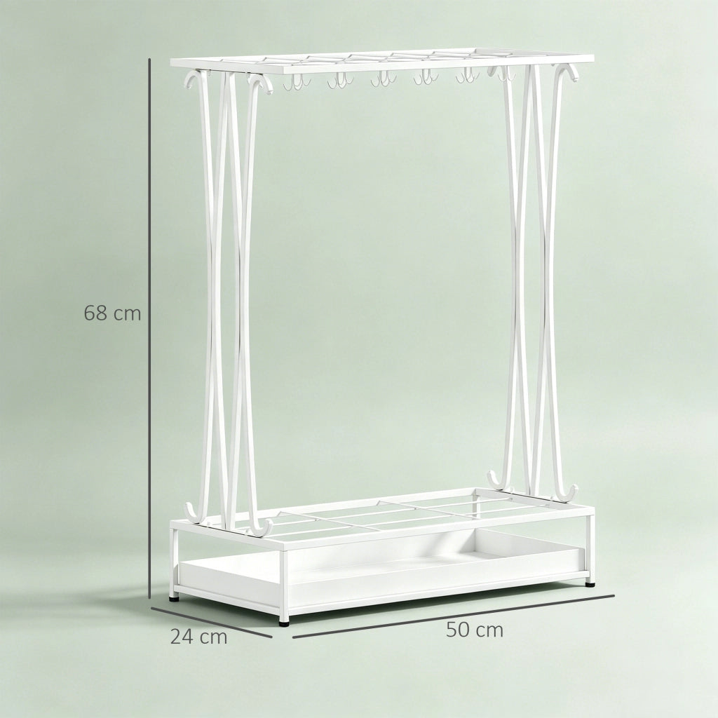Portaombrelli con attaccapanni e bandella raccogocce ¨C zephmum ¨C 50x24x68 cm bianco acciaio