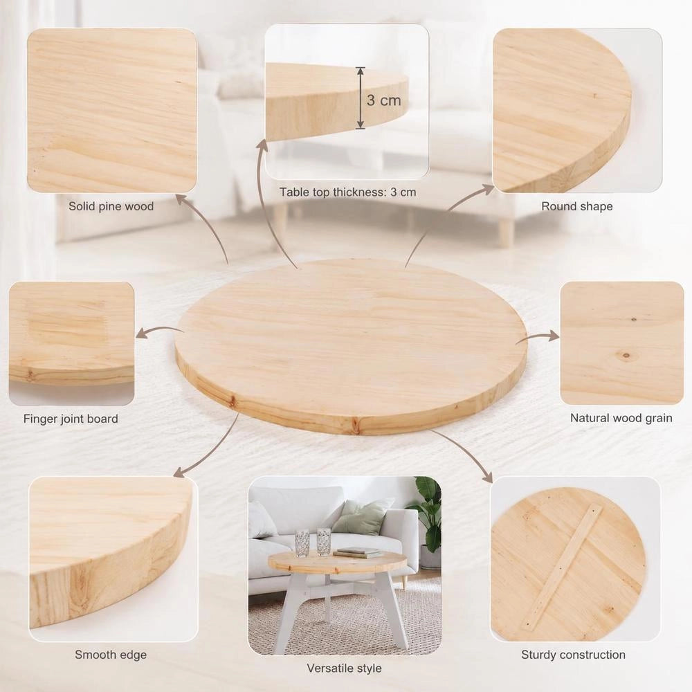 Round Tabletop 70x3 Cm, Solid Pine Wood