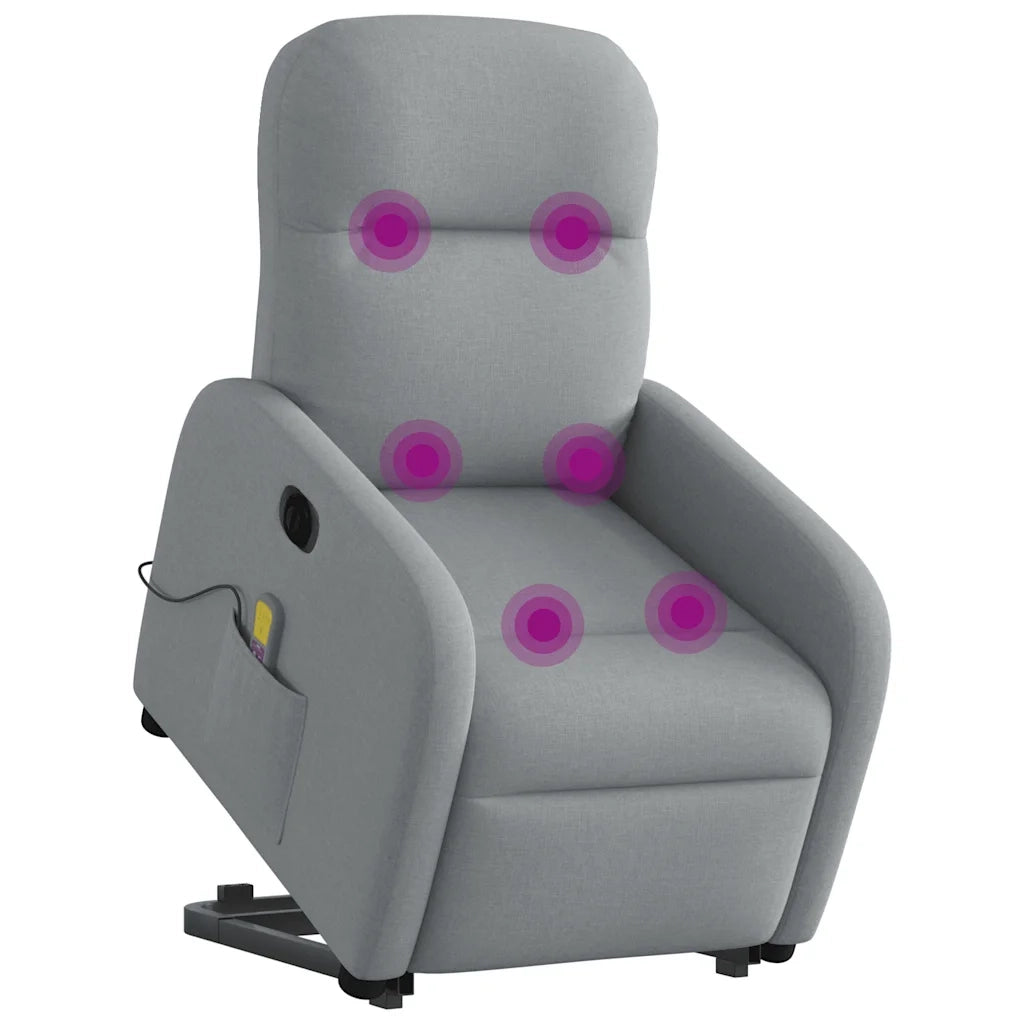 Poltrona Alzapersona Massaggi Elettrica Grigio Chiaro Tessuto