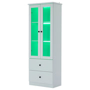 Vetrina con 2 ante; 2 cassetti; ripiani regolabili; LED e USB - per soggiorno - 60 x 35.5 x 165 cm - bianco