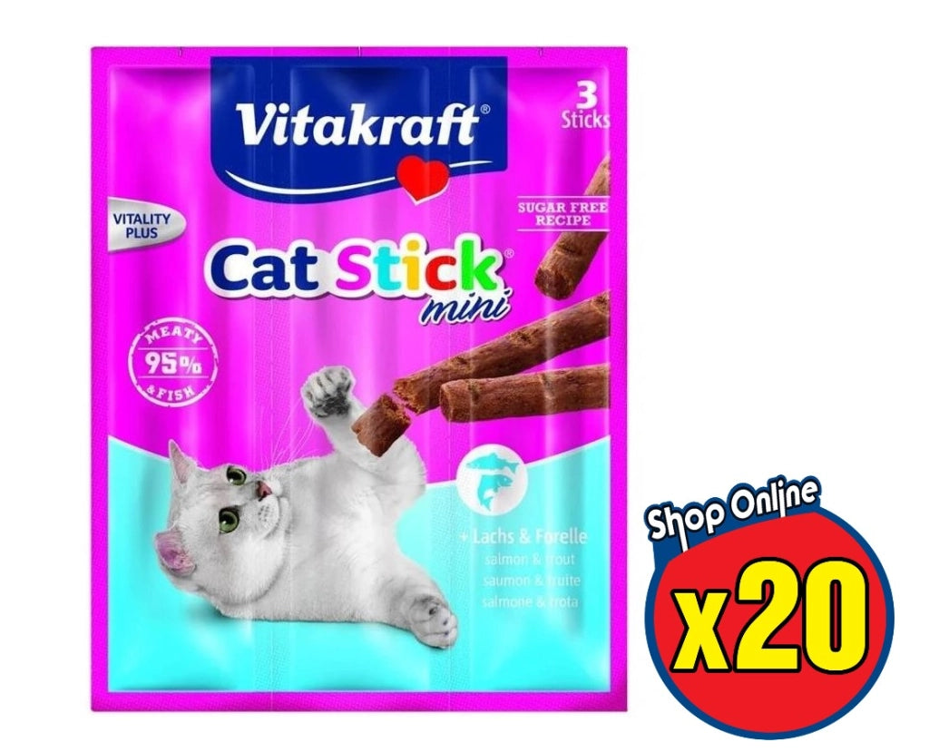 KIT 20 CONFEZIONI CAT MINI SNACK GATTO DA 3 STICK 18 GR SALMONE E TROTA