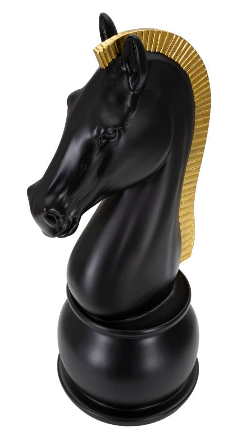 Cavallo da Scacchi 18,5x50x18,5 cm in Poliresina Nero/Oro