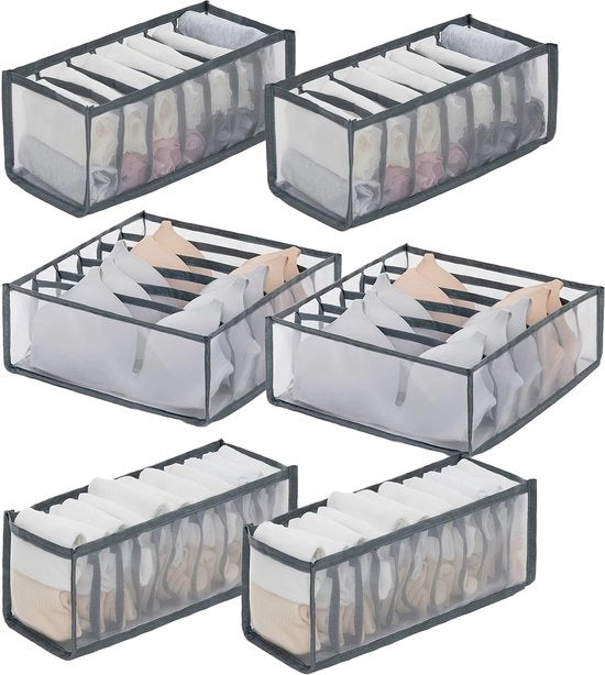 6 pacchi di appoggio per abbigliamento, cassetti per capi con griglia 6/7/11, organizzatore per vestiti, cassetti per abbigliamento con diffusore per l'aria per magliette, mutande, pantaloni, gonne