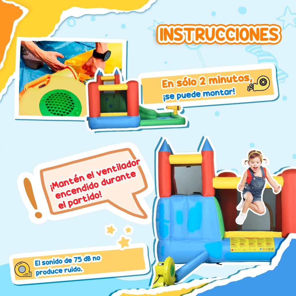 Casetta Inflabile per Bambini con Scivolo e Piscina ¨C zephmum ¨C Multicolore 330x245x215 cm