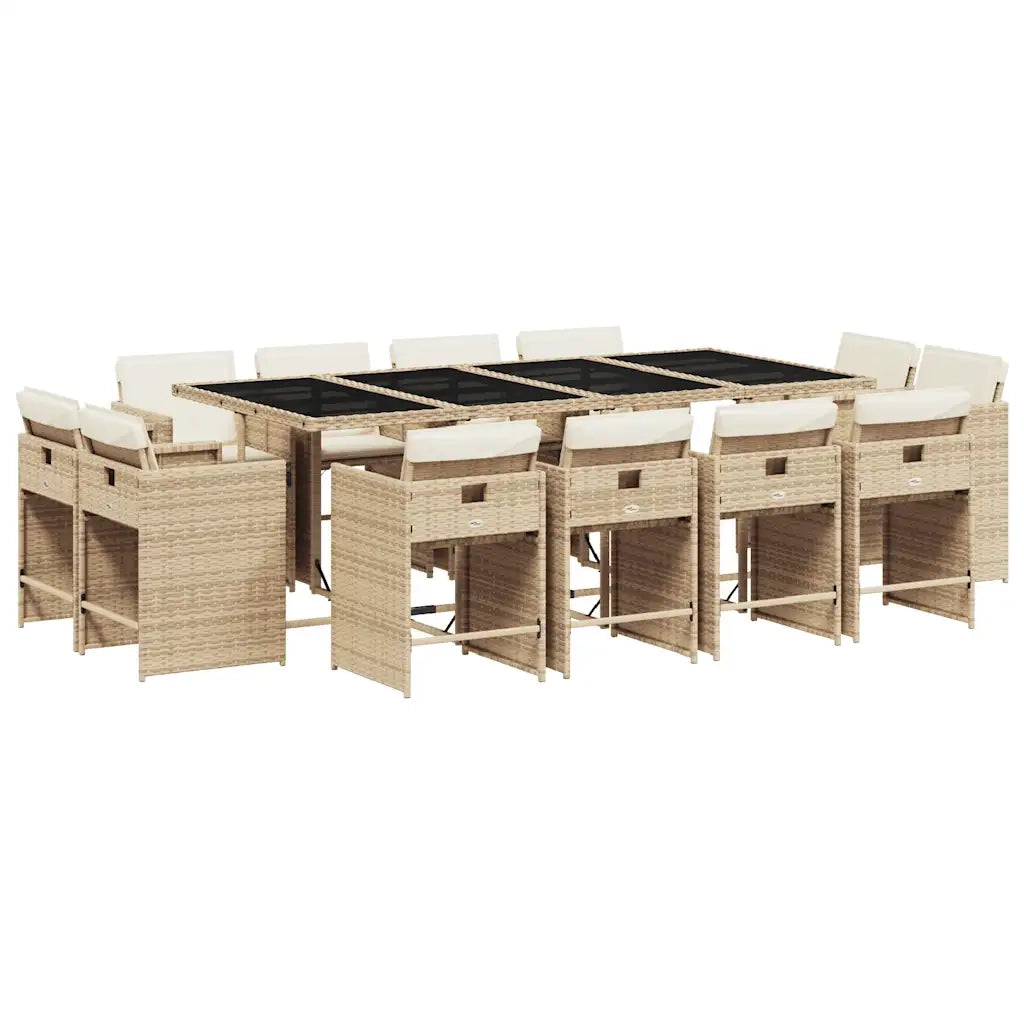 Set da Pranzo da Giardino 13 pz con Cuscini Beige in Polyrattan 3211222