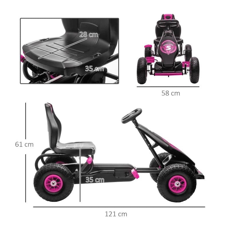 GO KART A PEDALI PER BAMBINI 5-12 ANNI CON SEDILE REGOLABILE, IN METALLO E PP 121X58X61 CM, ROSA E NERO