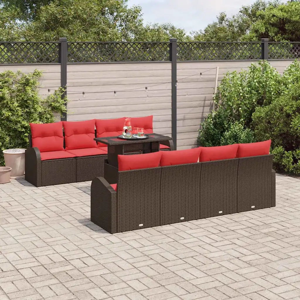 Set Divano da Giardino 9 pcs Marrone polyrattan