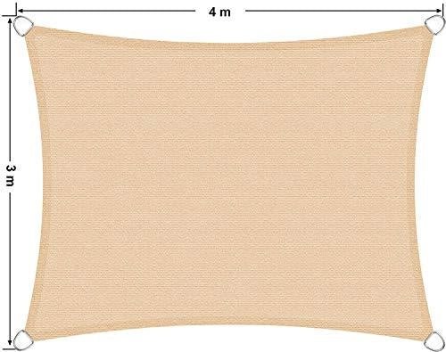 Vela ombreggiante HDPE 3 x 4 m protezione solare protezione anti UV traspirante per il giardino balcone traspirante permeabile all'acqua giallo sabbia 12_0001729
