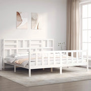 Giroletto Testiera Bianco Super King Size-Struttura Letto in Legno Massello 471207