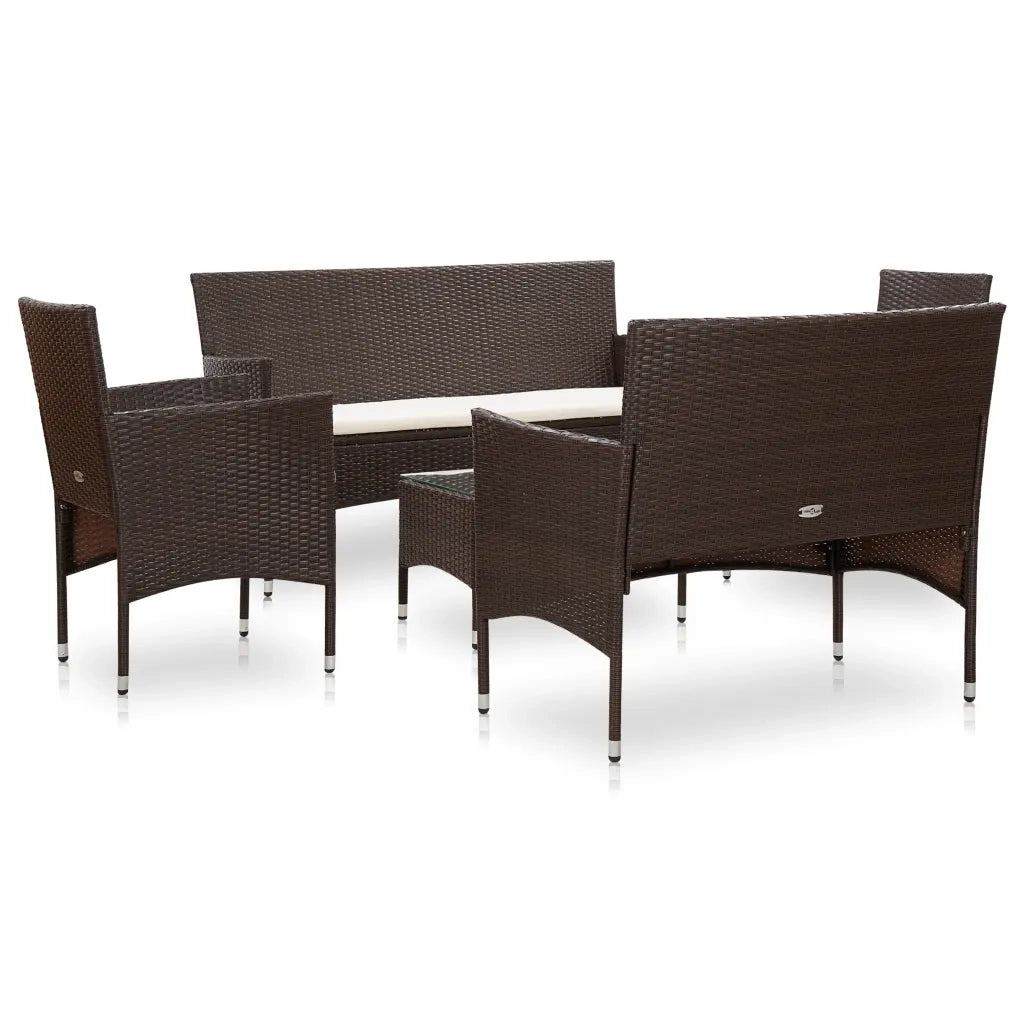 Set Divani da Giardino 5 pz | Set Salotto da Giardino con Cuscini in Polyrattan Marrone