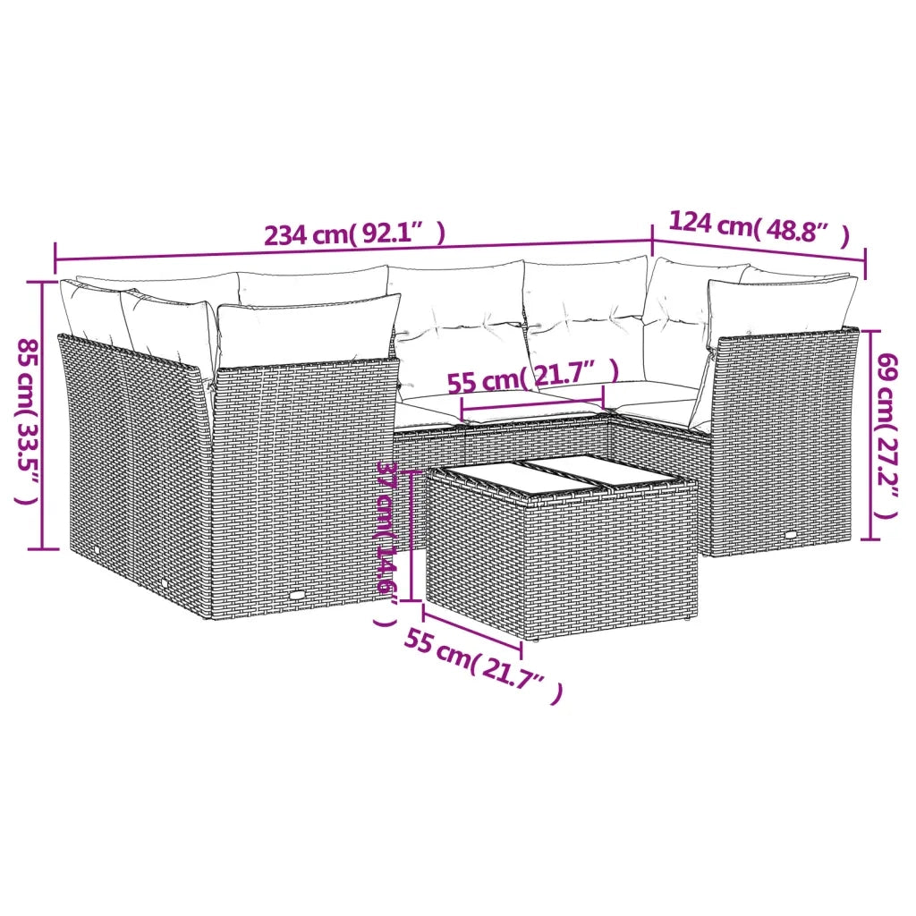Set Divani da Giardino 7 pz con Cuscini Beige in Polyrattan 3249108
