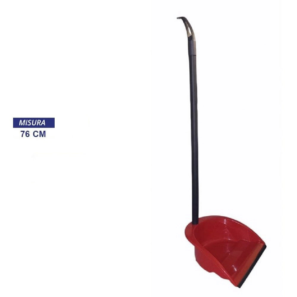 Trade Shop - Pala Paletta In Plastica Alzasporco Con Manico Fisso Con Gomma Pulire Casa Rossa -