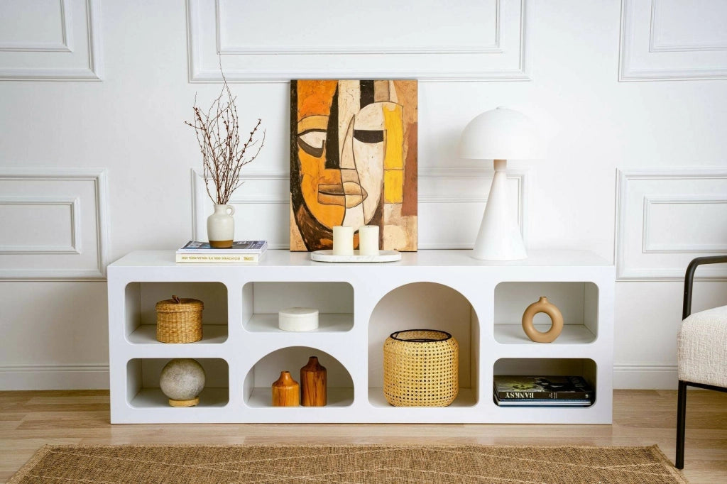 Credenza Arsenio, Buffet da soggiorno, Madia da salotto, Dispensa da cucina, 160x38h51 cm, Bianco