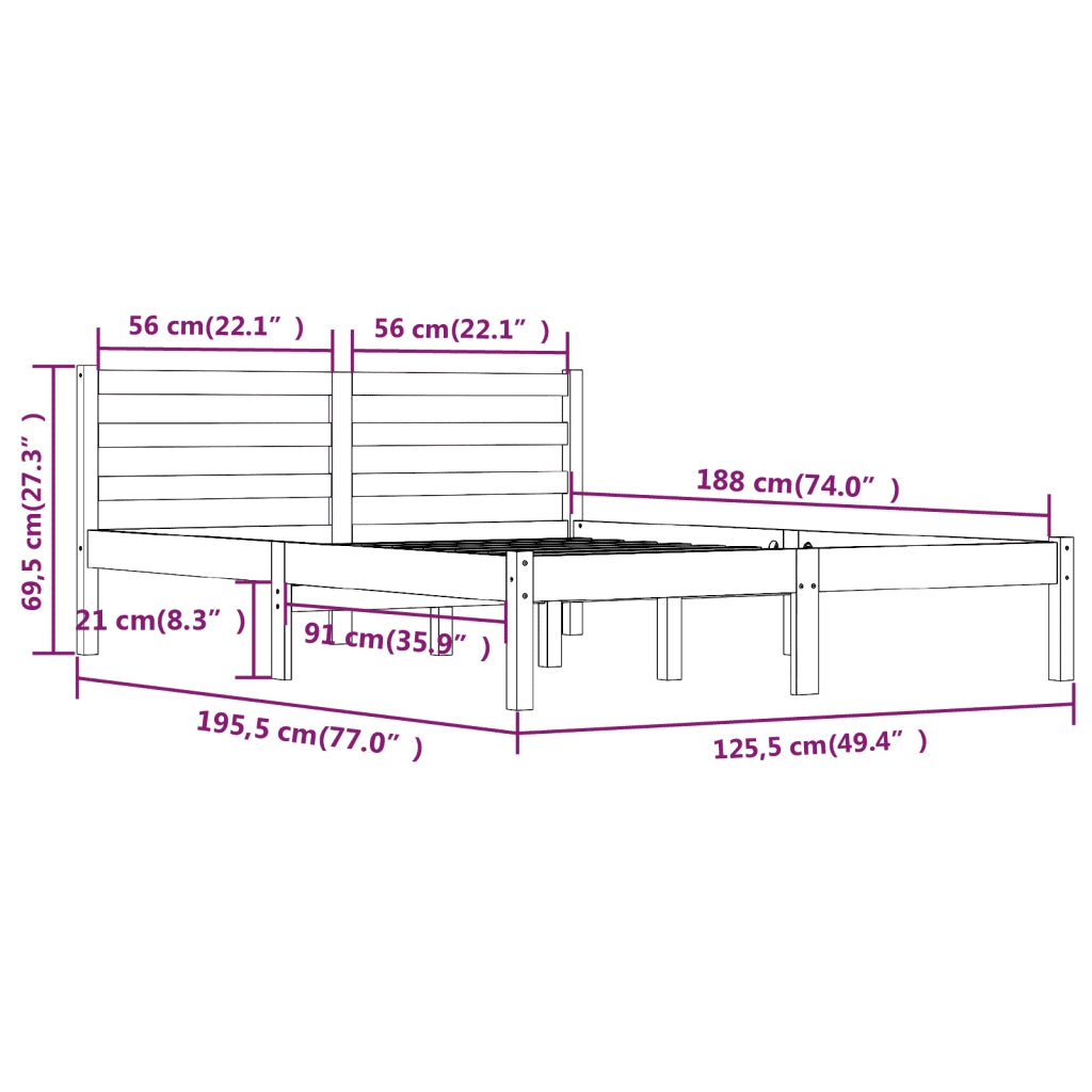 Giroletto-Struttura Letto Bianco Legno Massello di Pino 120x190cm Small Double 243947