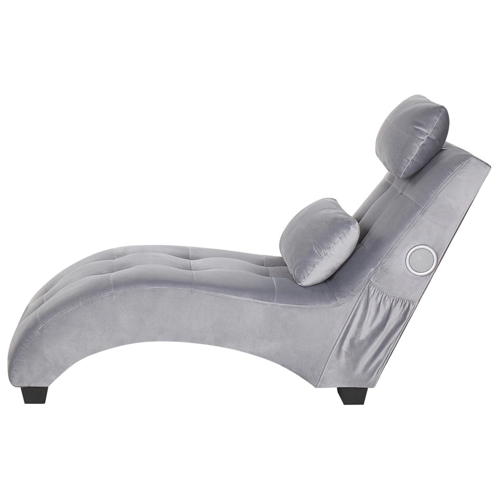 Chaise longue Altoparlante Bluetooth integrato in velluto grigio Caricatore USB Design moderno Divano curvo per 1 persona Soggiorno