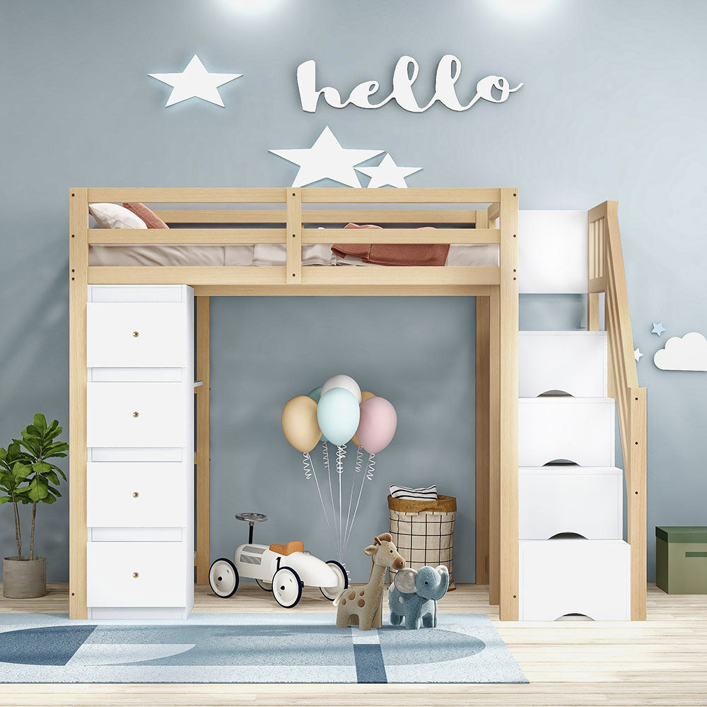 Letto a soppalco 90x200 cm - Xylo - Colore legno con cassetti