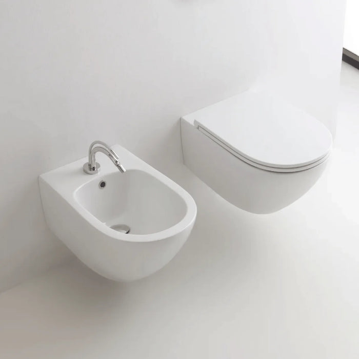 Coppia Di Sanitari Kerasan Sospesi Senza Brida Bianco Lucido "Aquatech"