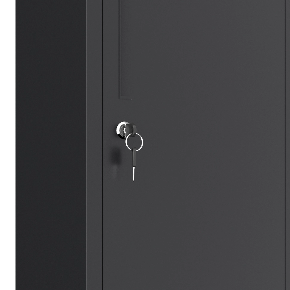 Armadio portascopa slim in metallo nero con 4 scomparti e aste regolabili