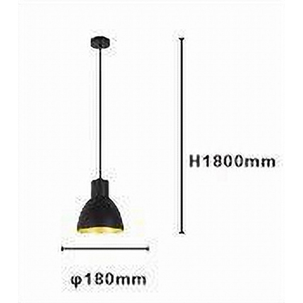 Trade Shop - Lampadario A Sospensione E27 Ferro Paralume Moderno Contemporaneo Campanella Nera Oro 33269 -