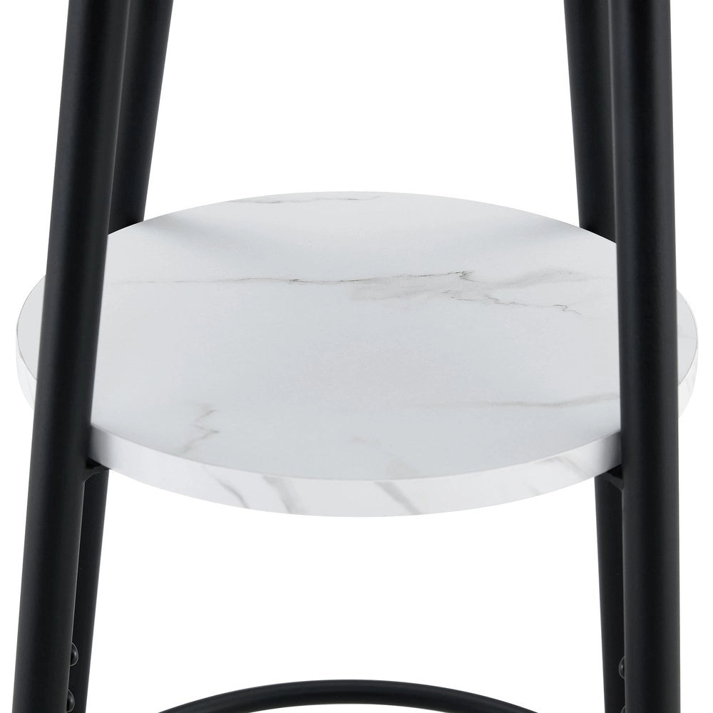 Tavolo Bar con Vano Contenitore ¨C MINIMAL ¨C Rotondo, Effetto Marmo Bianco, Telaio Metallo Nero, ?60x89cm