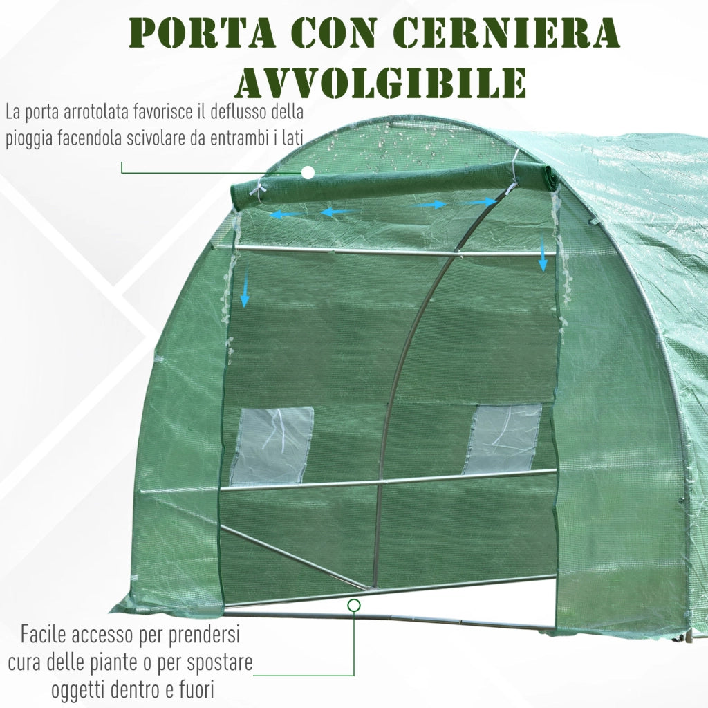 EasyComfort Serra per Piante a Tunnel, Serra per Orto da Esterno con Porta Avvolgibile e 8 Finestre, 6x3x2 m, in Acciaio e PE, Verde