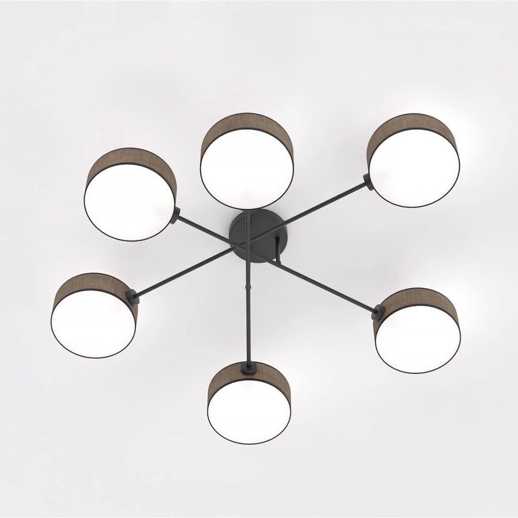 Lampada a sospensione Maga a sei luci con struttura in acciaio nero