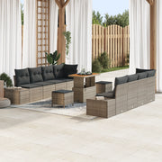 Set di Divani da Giardino a 11 Pezzi con Cuscini Grigio Polyrattan Acacia