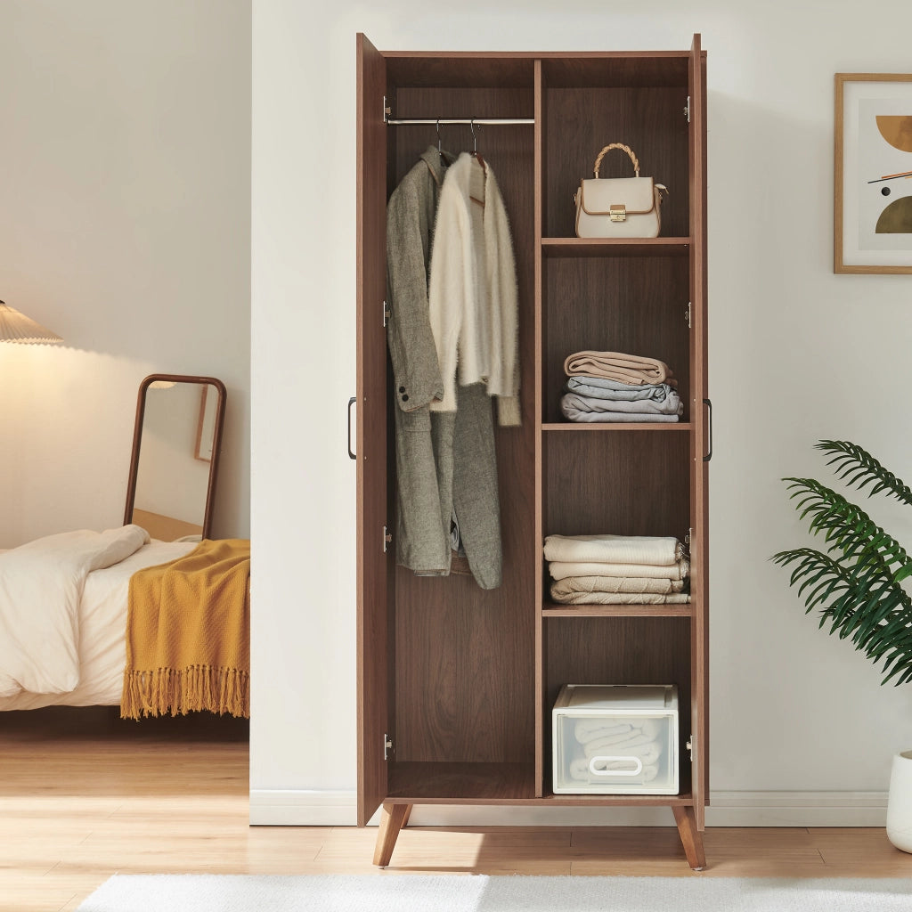 Armadio Guardaroba Norg con 2 Ante e 4 Scomparti 191x80x52 cm - Effetto Noce [en.casa]