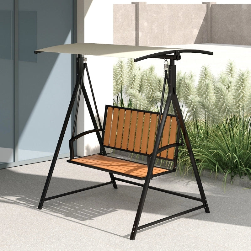 Altalena Hollywood a 2 posti con parasole regolabile resistente alle intemperie per giardino e patio nera.
