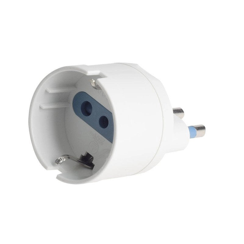 Adattatore Spina Elettrica 2P+T 16A con 1 Presa Ita 10A / Schuko 16A 2P+T 250V Max 1500W Bianco