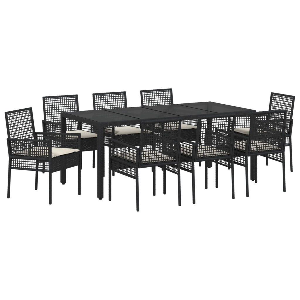 Set da Pranzo da Giardino in 9 Pezzi Polyrattan Nero