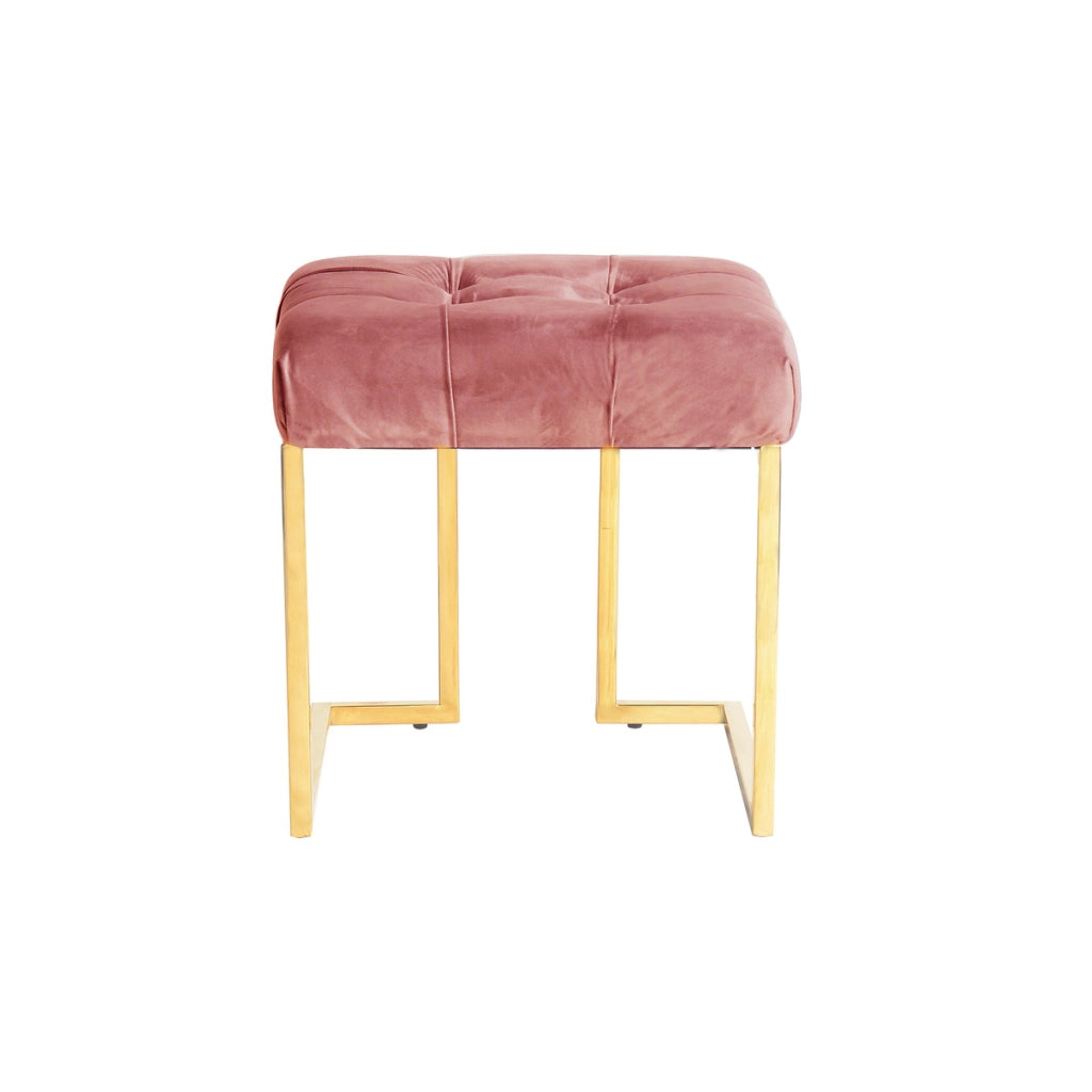 Pouf quadrato Rarity in velluto rosa antico e acciaio oro