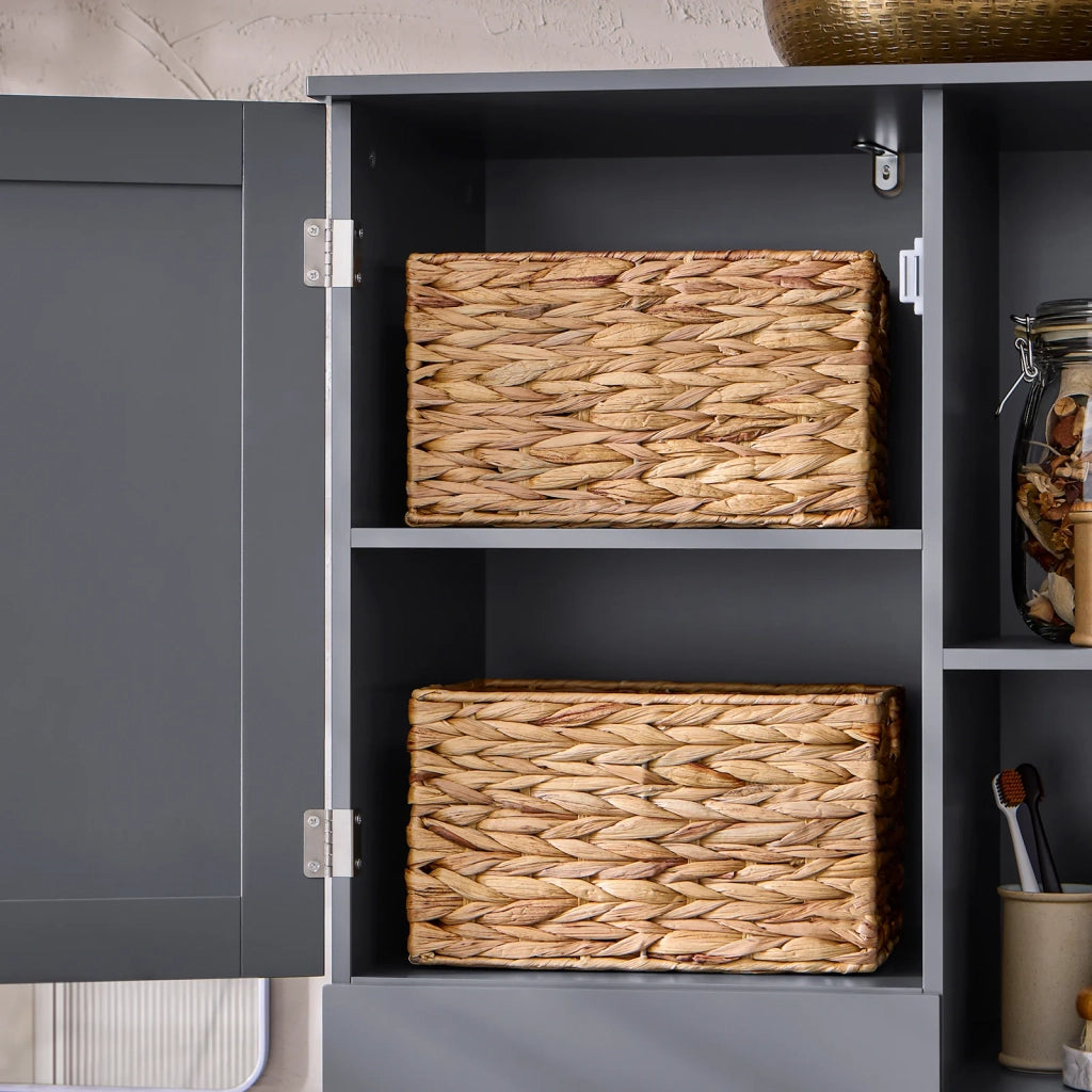 Mobile alto con portabiancheria apribile Armadietto da Pavimento Mobile bagno Grigio 60x37x170cm BZR104-DG