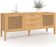 Credenza bassa EDHEN 140 cm, 2 ante e 3 cassetti, legno e vimini