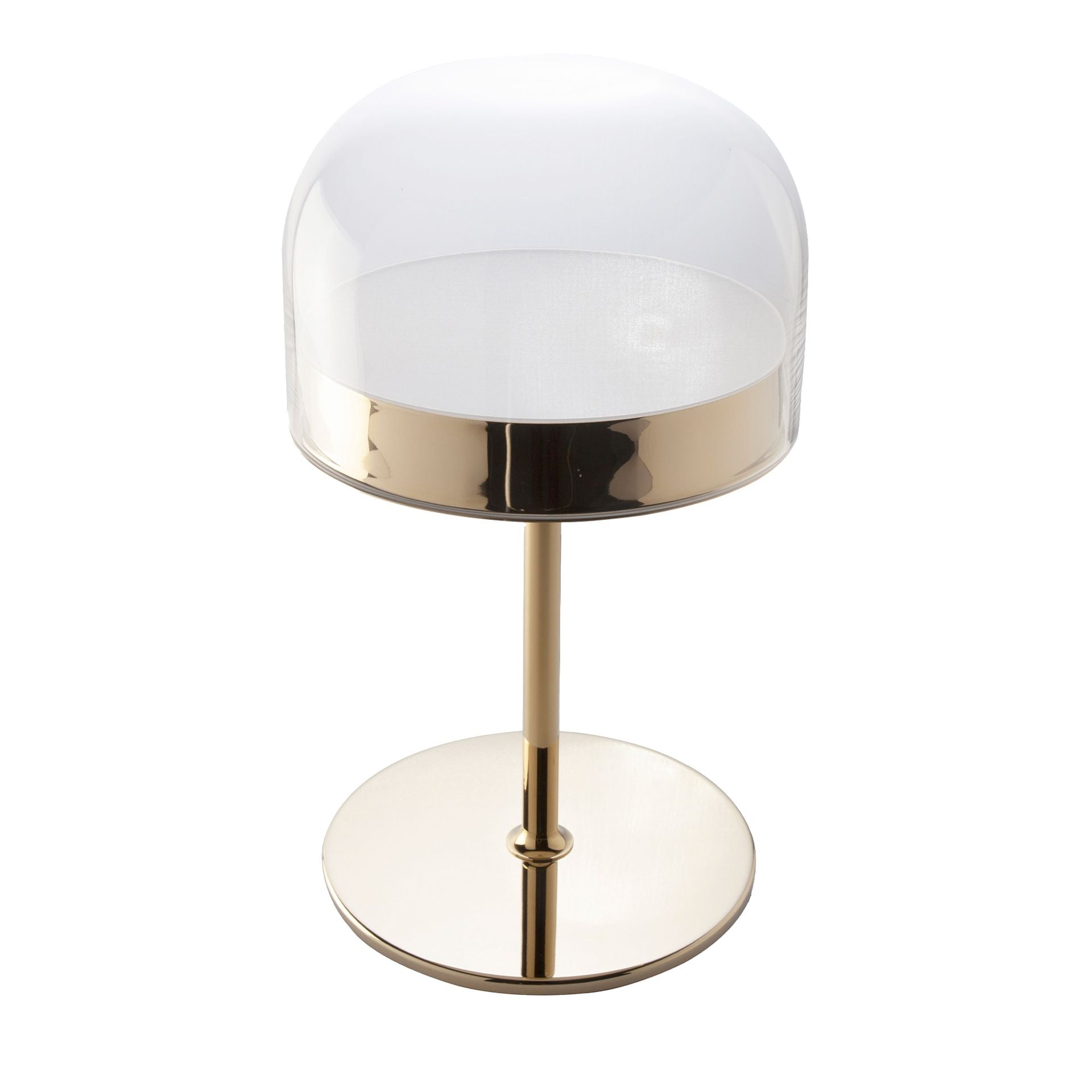 Lampada da tavolo in acciaio e vetro trasparente